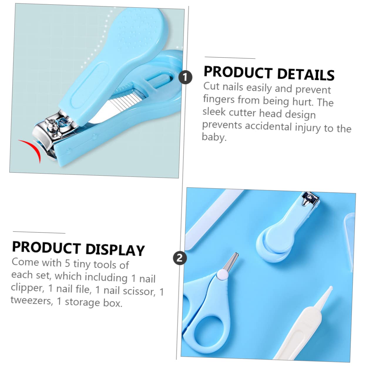 ibasenice Nail Grooming Kit for Baby 2 Sets Nail Clipper Scissors Tweezers Storage Case