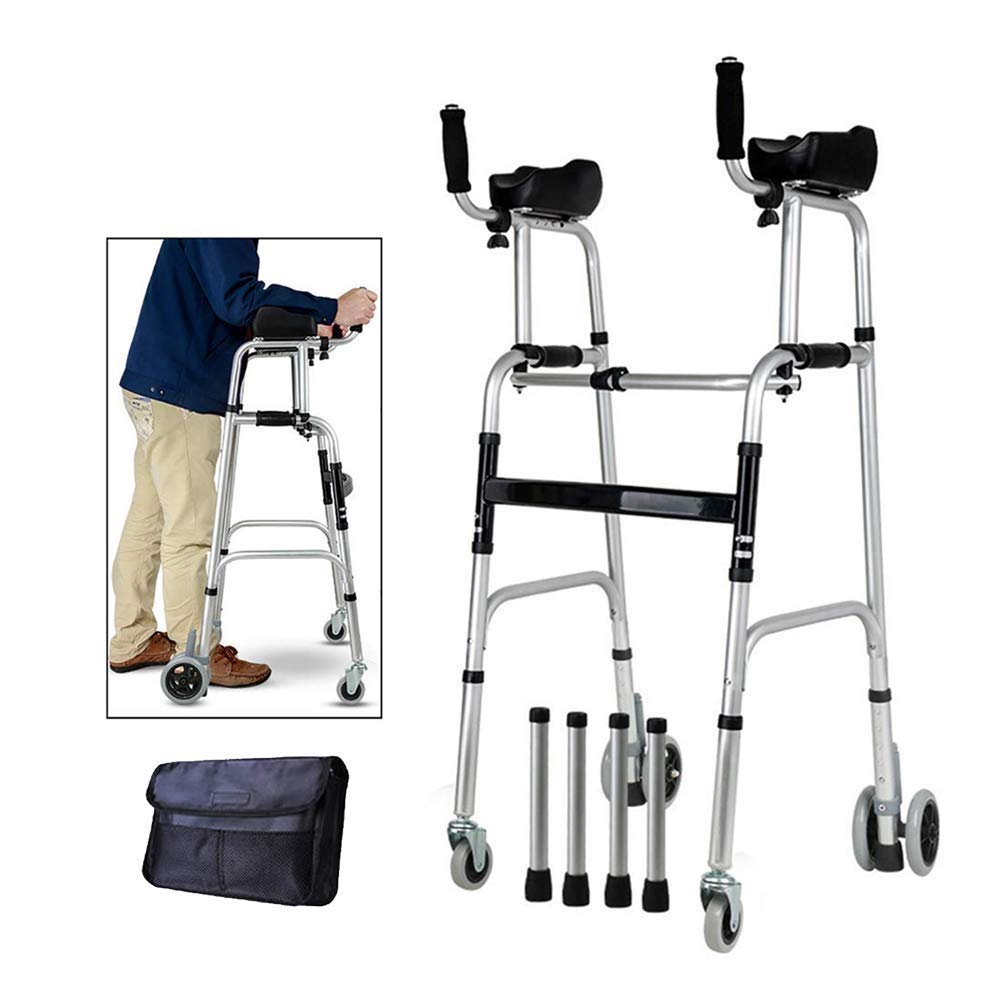 XYLUCKYWheel Walking Frame with Armrest Support Pad Thick Aluminum Alloy Rehabilitation Auxiliary Walking Frame Elderly Walking Aid Height Adjustable