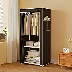 ManiaCompleta - Guarda Roupa Solteiro Dobrável, Armário Organizador, Multiuso para Roupas e Sapatos - Preto