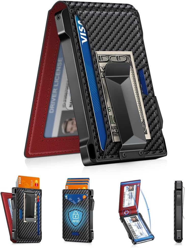 Wallet for Men RFID Wallet with 2 ID Windows & Money Clip, Slim Pop Up Card Holder for 10-12 Cards, Bifold Minimalist Smart Wallet for Front Pocket, Compact Metal Credit Card Holder, Gifts for Men - imagen 2