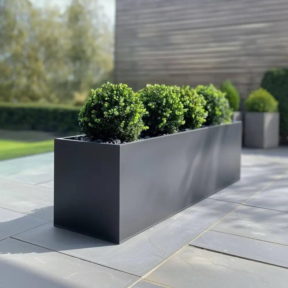 Tulipy Zinc Galvanised Trough Planter with Liner | No Assembly Needed | Lightweight (Matte Grey, L100cm x W40cm x H40cm)