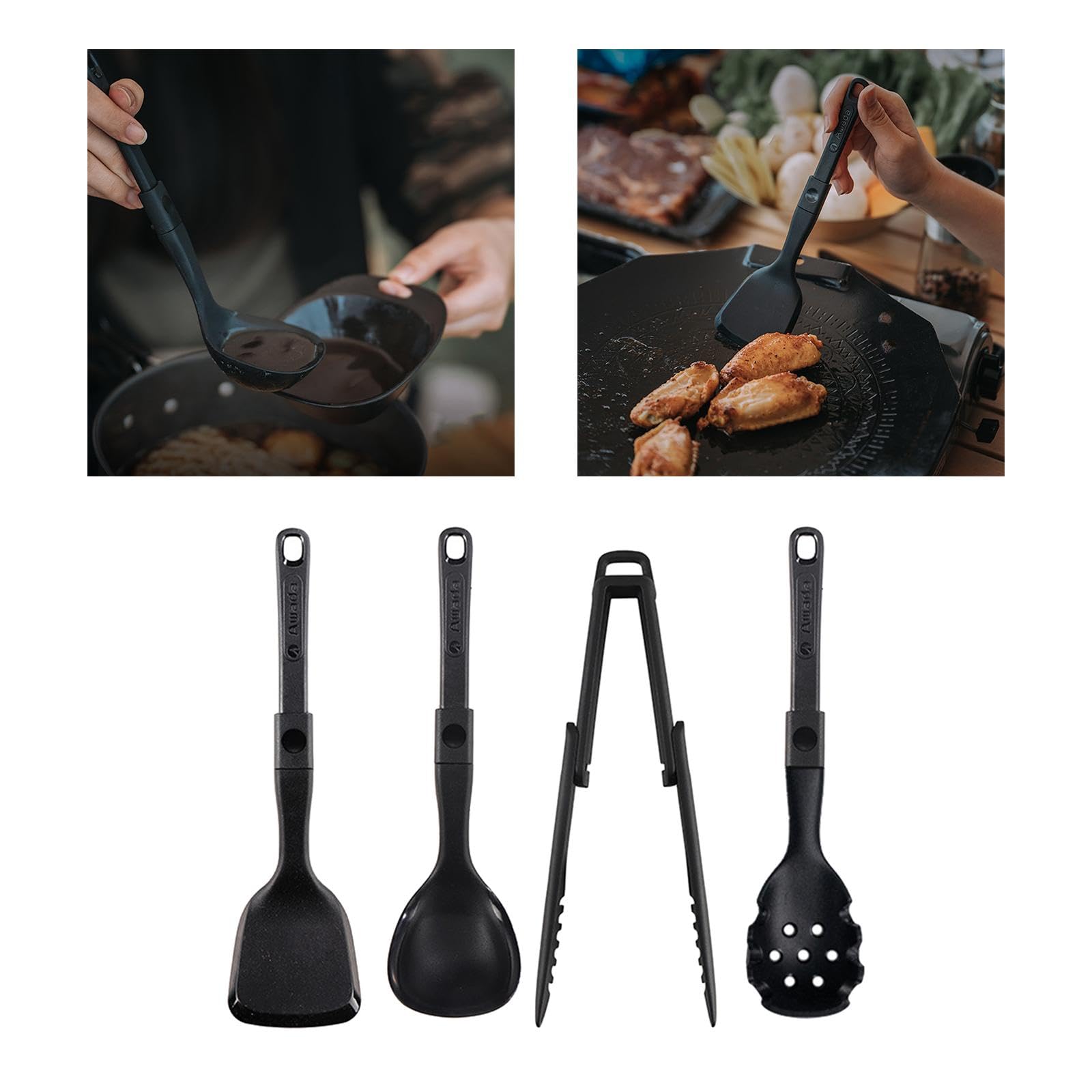 Klappbesteck, Kochutensilien Set, 4 Teilig, Faltbares Set für Outdoor Nicht Küchenutensilien, für Camping Suppenlöffel
