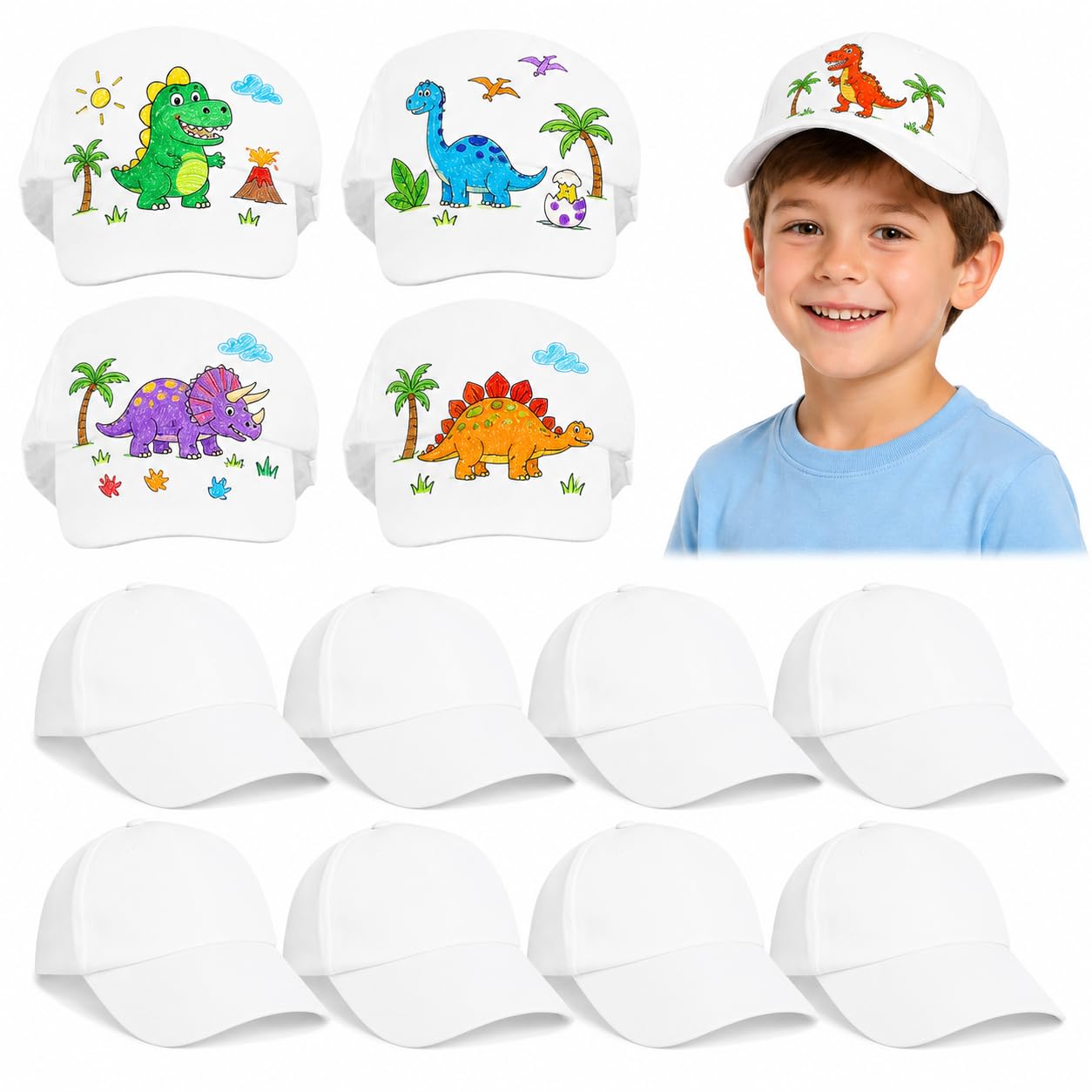 Housoutil Kinder Schirmmütze Zum Bemalen 10 Stück Weiß Baumwolle Cap Zum Selber Gestalten DIY Baseballkappen Für Kreatives Basteln Und Geschenk