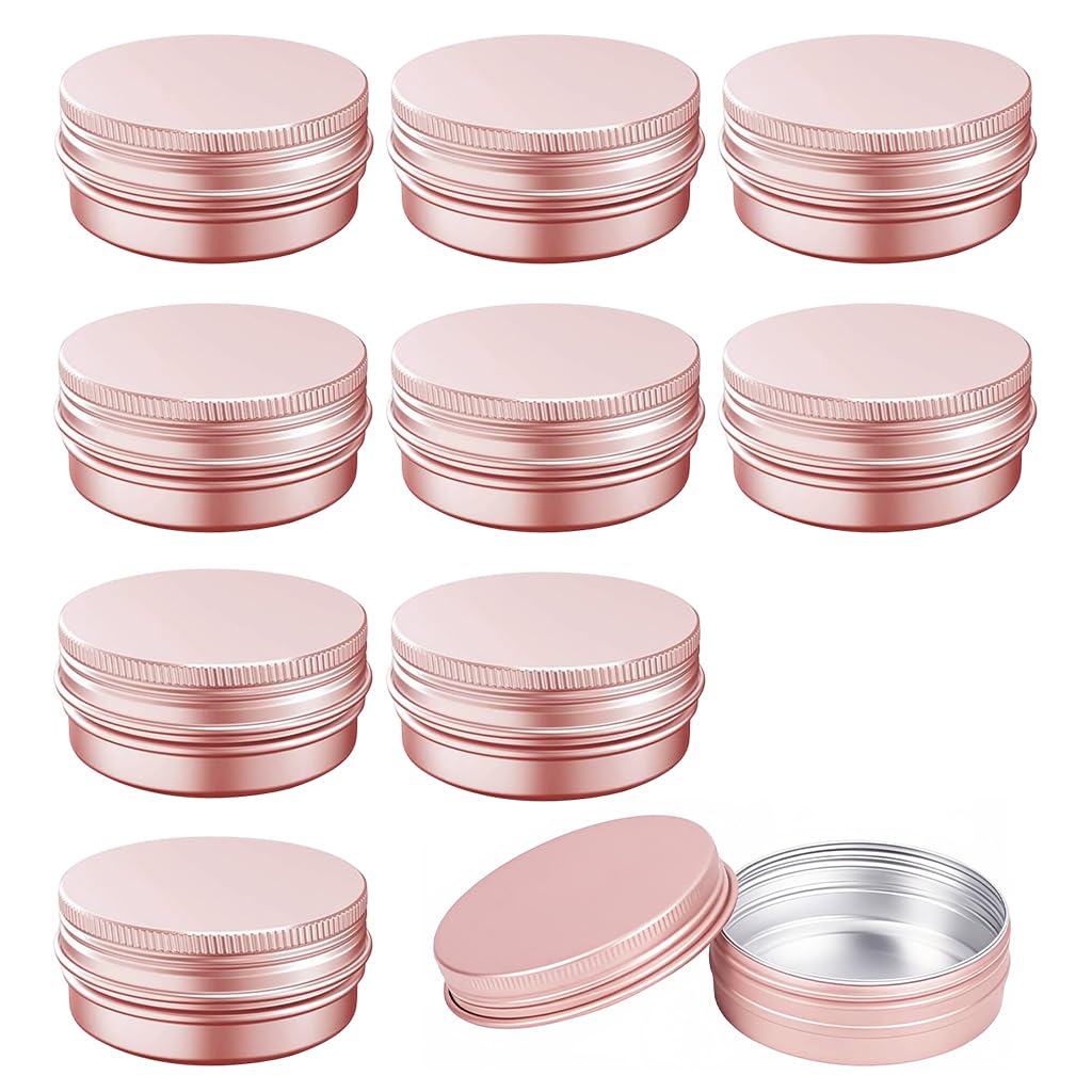 HASTHIP® Travel Metal Case Dispensing Jars 60ml, Rose Gold Alloy Tin Jar with Threaded Lids, Leak-Proof Multipurpose Container for Creams, Balms, and Skincare, Pack of 10-image-10