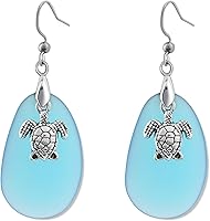 Teppdfann Sea Glass Blue Drop Dangle Earrings for Women - Beach Jewelry with Sea Turtle Charm, Hypoallergenic Gift