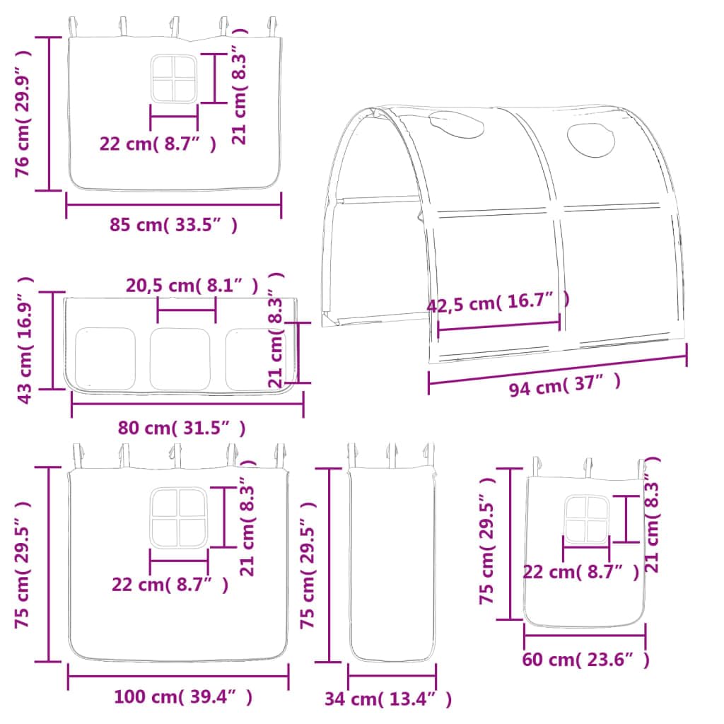 VidaXL Vorhänge Set für Hochbett Spielbett Kinderzimmer, Bettvorhang mit Tunnel, Blau Polyester