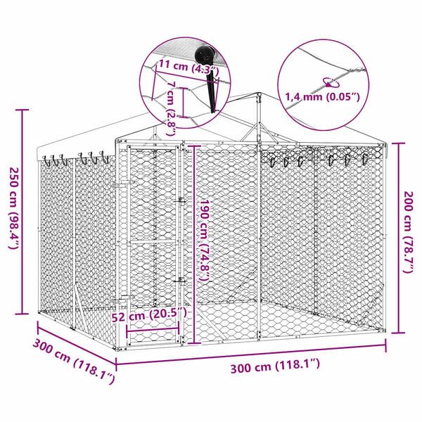 Hommdiy Hundezwinger Outdoor Große mit Dach,Hundekäfig Hundehaus für große Hunde, Hundehütte Silbern 3x3x2,5m Verzinkter Stahl