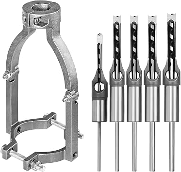 Square Hole Drill Bit & Adapter Set,Wood Mortiser Drill Bit Attachment,Mortising Chisel Set Drill Press Hollow Chisel Mortise Drill Tool for Mortise Machine 1/4, 5/16, 3/8,7/16,1/2"