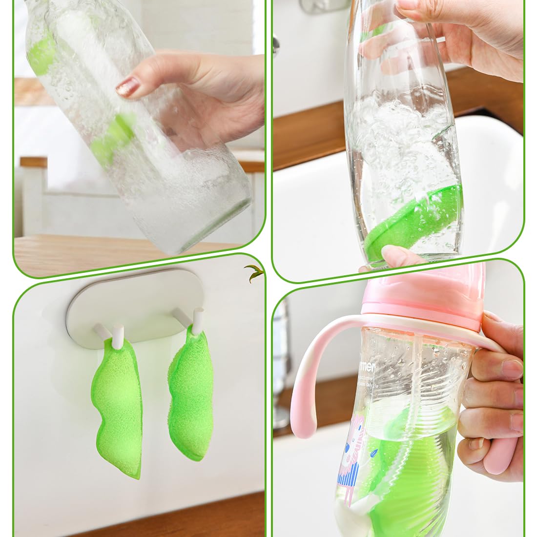 Magic Beans Flaschenreiniger - 12 Stück Süße Erbsen-Schwämme Mit Keramikkugeln