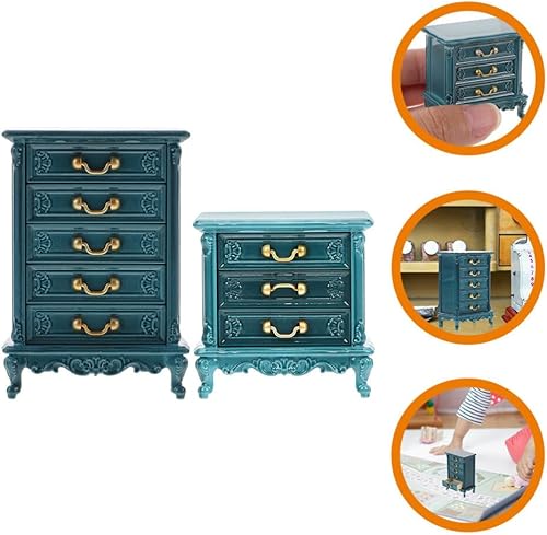Miniatura 2 de Zerodeko Armario de tocador para casa de muñecas de 2 piezas, escala 1, 12, gabinete de movimiento de casa de muñecas de madera, mini muebles modelo