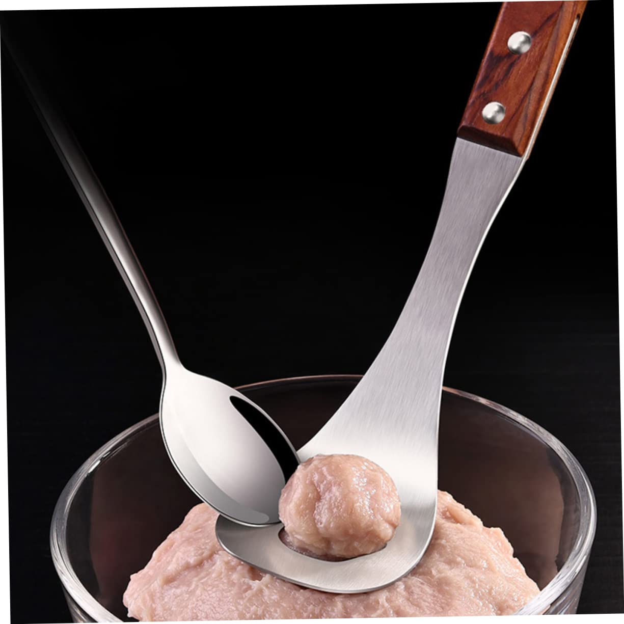 Garneck Easy to Use Meatball Gadget Stainless Steel Meatball Maker Rosewood Handle Non-stick Meat Baller Making Tool