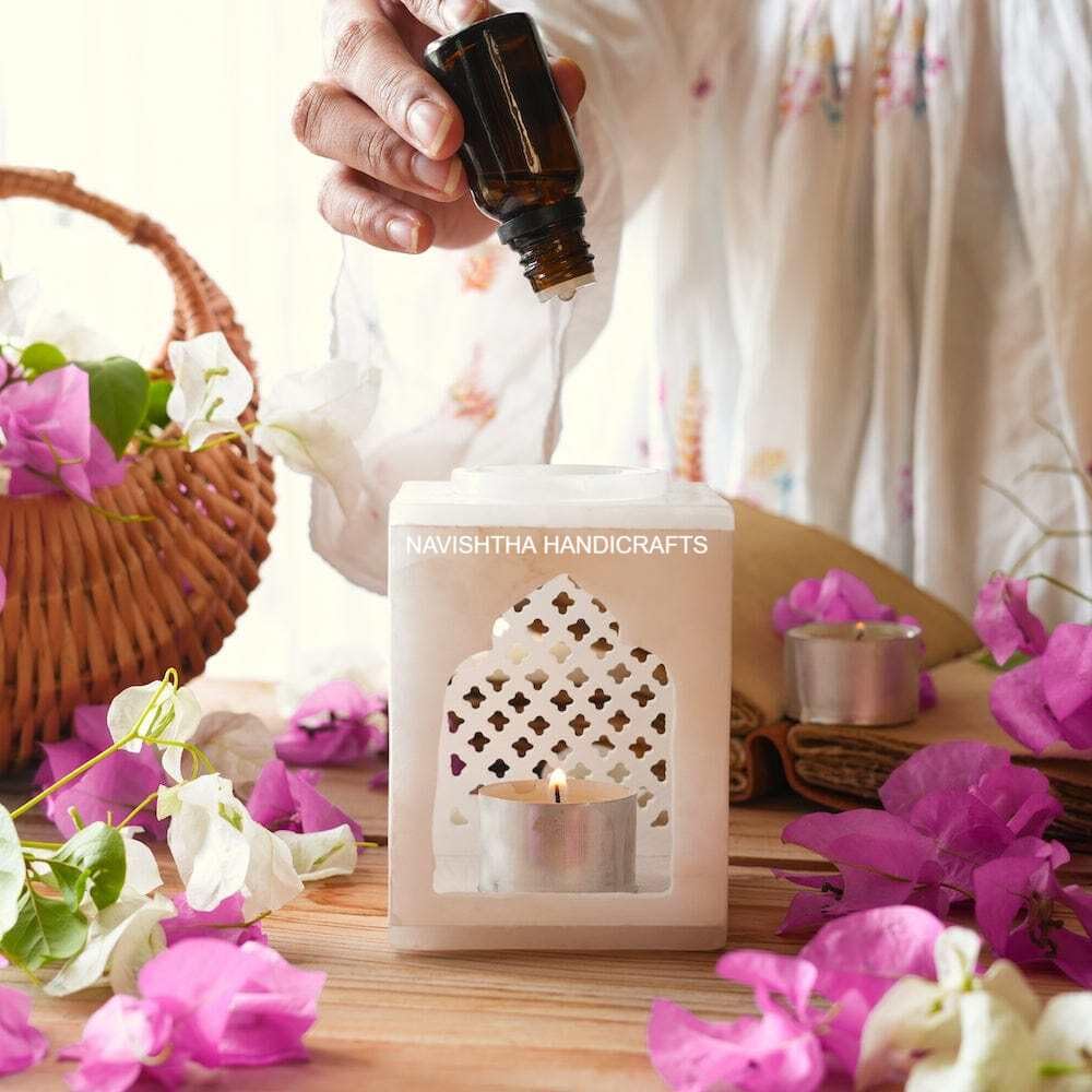 Luxurious Primium White Marble Tealight Candle Holder | White Marble Oil Diffuser Decoration Items for Home Garden, Living Room, Home Decor or Candle Holder-image-48