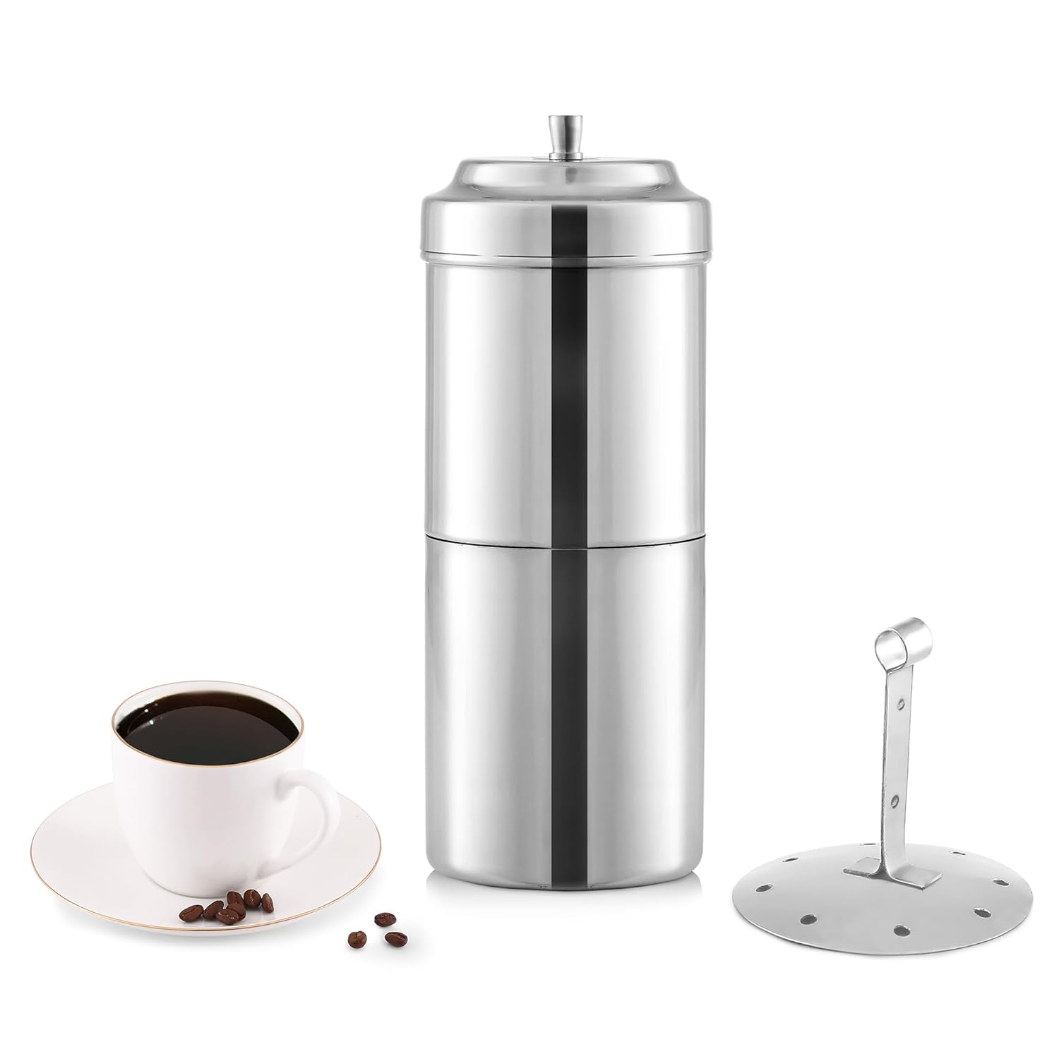 South Indian Filter Coffee Maker 10 oz 4-6 Cups Stainless Steel Coffee Maker Drip Coffee Brewer Madras Kaapi