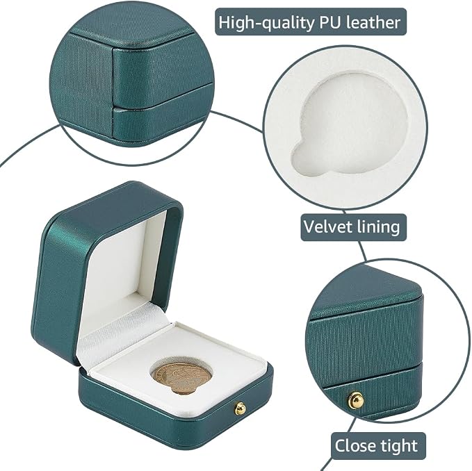 Caja cuadrada verde para monedas de piel sintética 30mm miniatura 6