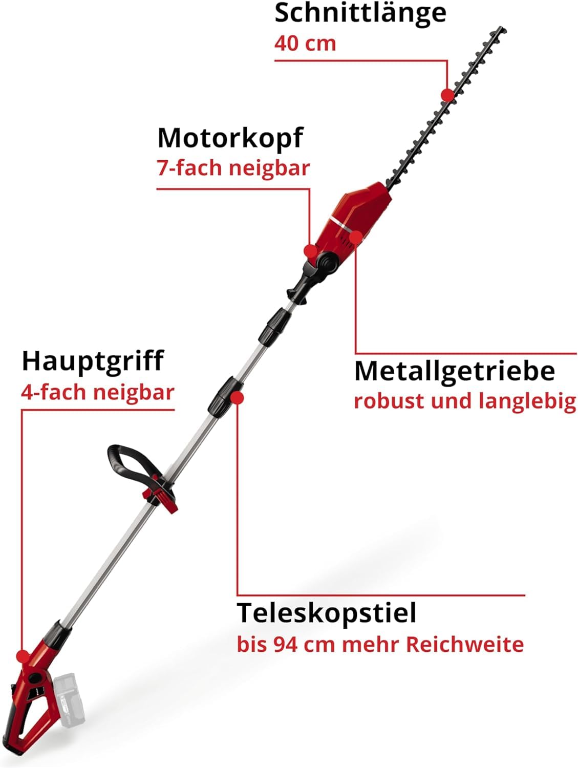 Einhell Akku-Teleskop-Heckenschere GE-HH 18/45 Li T-Solo Power X-Change (Li-Ion, 18 V, 45 cm Schwertlänge, Messer aus diamantgeschliffenem Stahl, ohne Akku und Ladegerät)