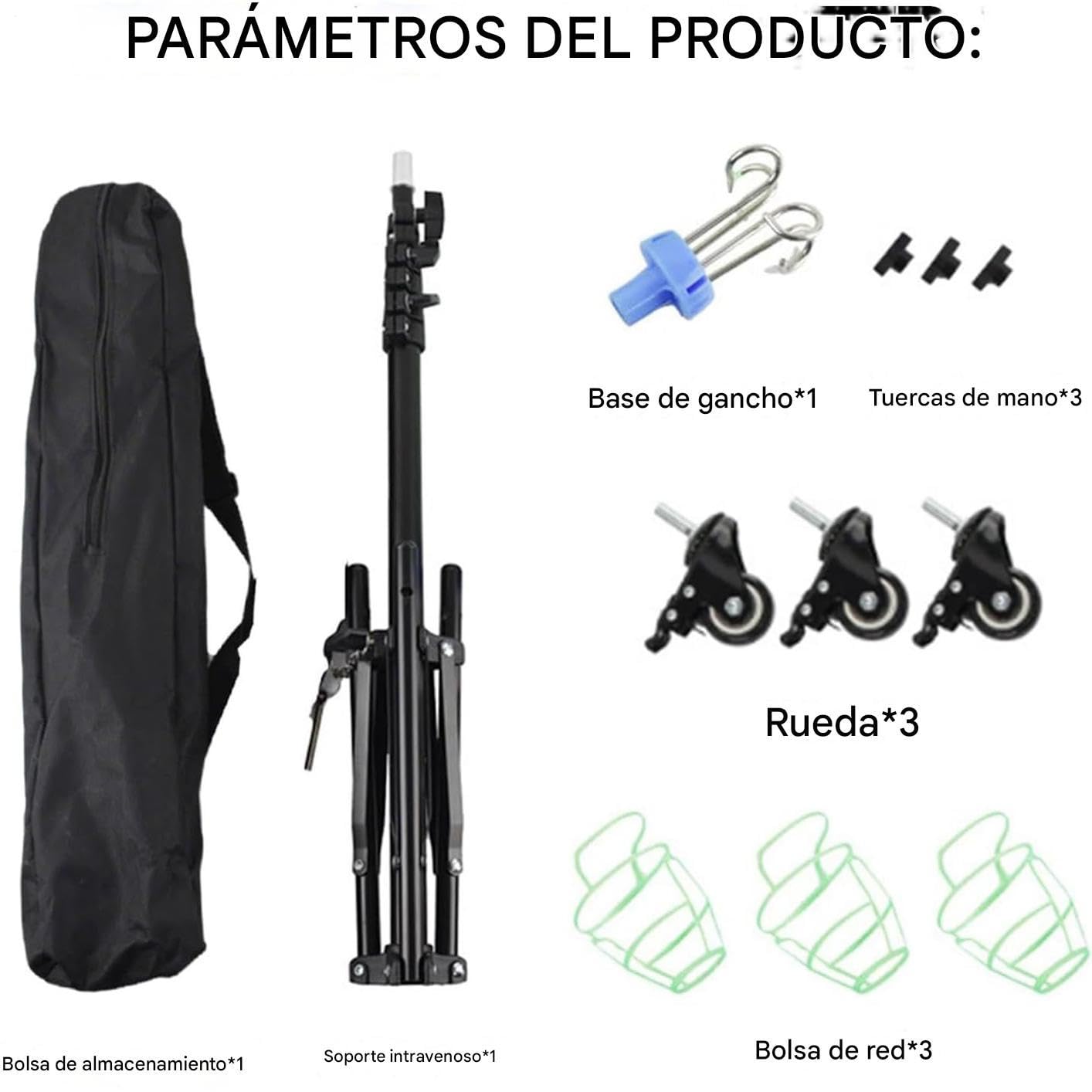 Soporte Portátil para Suero - Soporte Intravenoso para Hospital con Gancho para Botella - Equipo Plegable con Ruedas para Clínicas Asistencia Domiciliaria Uso Diario Interior Y Exterior