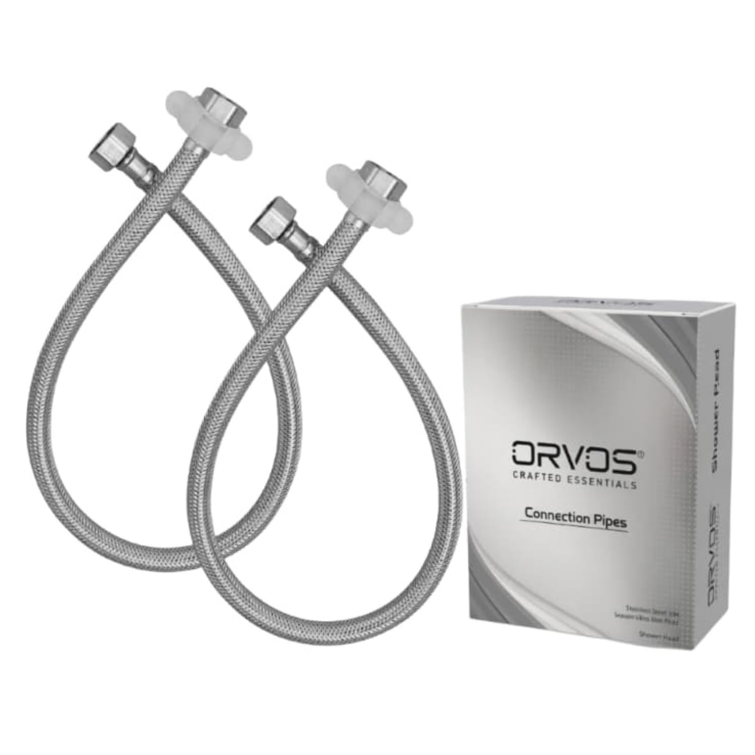 Orvos Connection Pipe 36 Inches Premium 304 Stainless Steel for Hot & Cold Supply To Geysers, Sinks, Basins and Flush Tanks, Set of 2