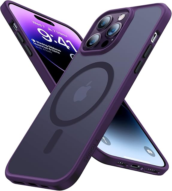 TORRAS Magnetic Designed for iPhone 14 Pro Case [Military Grade Drop Tested] [20W Super Magnetic] Compatible with MagSafe Shockproof Translucent Thin Protective iPhone 14 Pro Phone Case Cover Purple