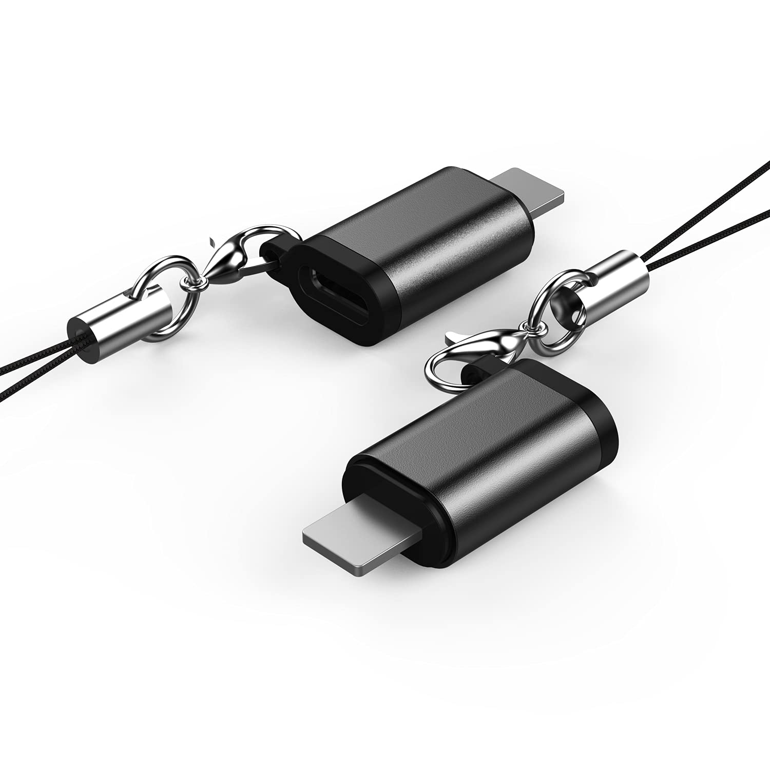 2Pack Female USB-C to Male iOS Phone Adapter with Anti-Lost Keychain. CHANG XU iOS Male to Type-C Female Aluminum Connector Converter Support Power Charging and Data Transfer. (Black)