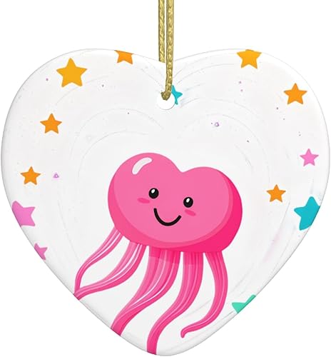 Christmas Ceramic Love-Shaped Ornaments MSRHIUEF Heart-Shaped Jellyfish Pattern Christmas Tree Accessories for Shopping malls Windows