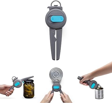 Dreamfarm Dopener 3-in-1 Ergonomic Can Opener - Grey | Smooths can edges and locks onto tin lids for safe removal with no sharp edges, built in jar seal-breaker and can ring puller