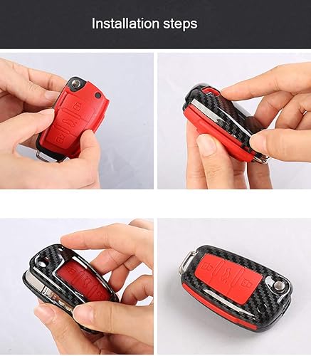 Miniatura 7 de ontto Funda protectora para llaves Audi con textura de fibra de carbono, para evitar caídas y arañazos, ABS de moda + goma natural azul