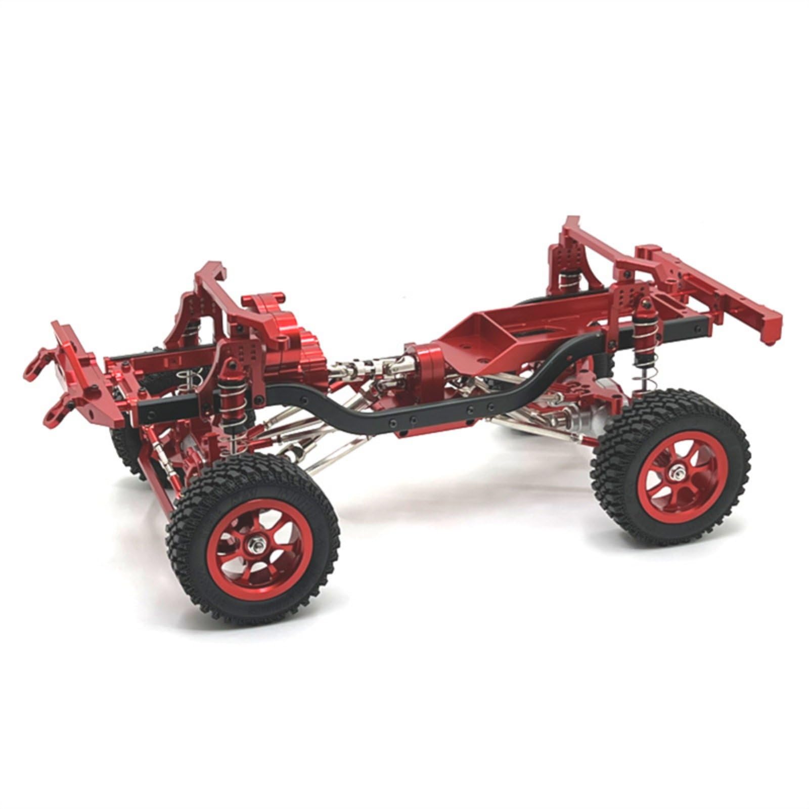 Chasis de Coche RC Metálico Bastidor Armazón Marco con Aleación de Aluminio y Transmisión Completa de Metal Ejes Diferenciales Preensamblado Adecuado, Rojo
