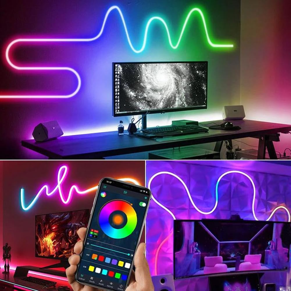 Multiple Modes Decorative LED Light Strip, Flexible LED Strip Lights, Led Lights Music Sync Color Changing, RGB LED Strip Light with Smart APP Control for Room Home Decoration (5M)