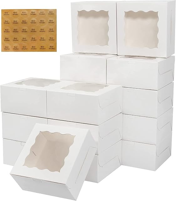 TRENDZ4U 6" White Bakery Boxes with pvc Window for Pie and Cookies Boxes Small Natural Craft Paper Box 6x6x2.5inch, Pack of 10