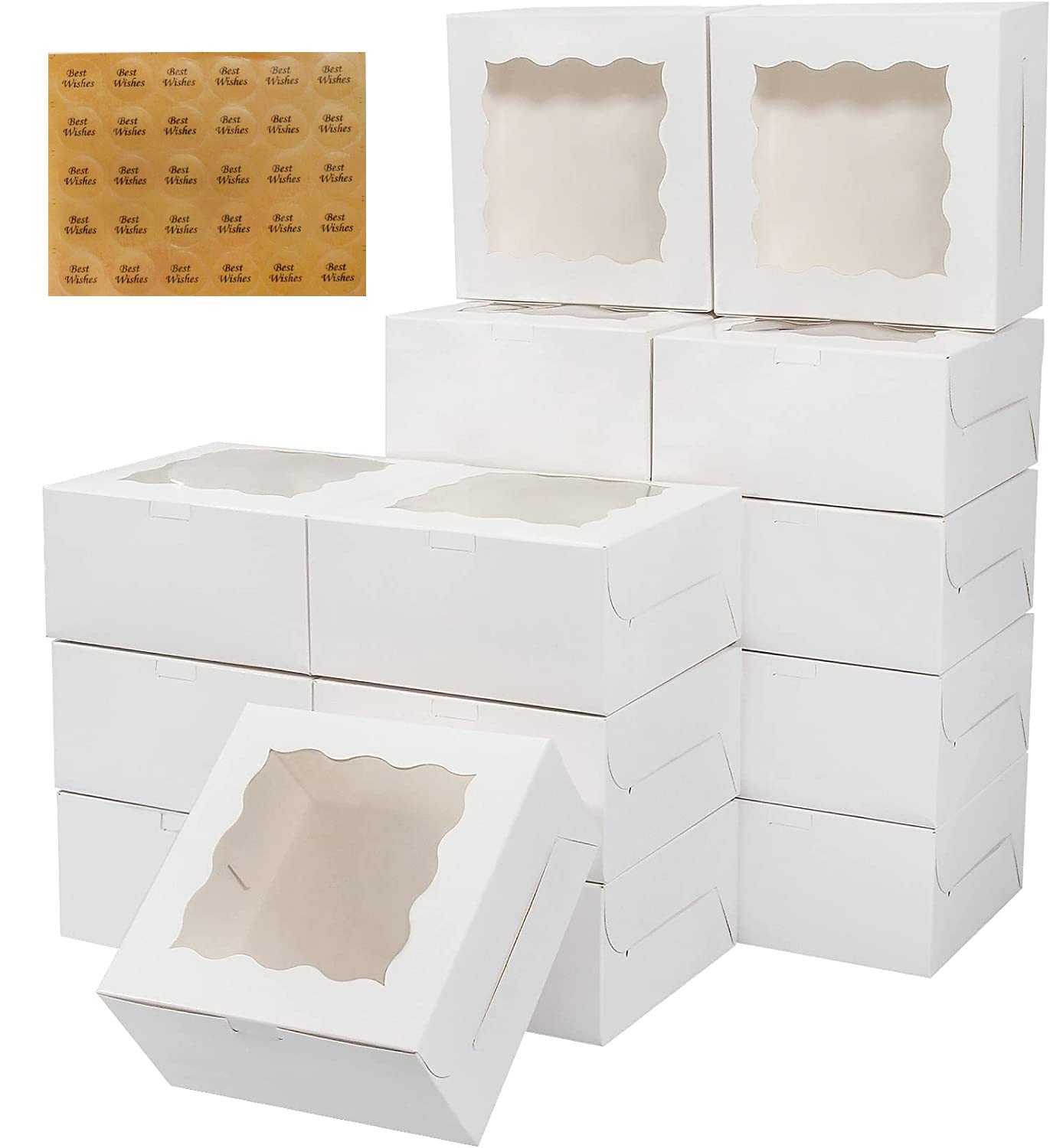 TRENDZ4U White 10 Pcs Cookie Bakery Boxes with Window 6x6x2.5 Inches Small Cake Boxes, Gift Boxes for Dessert, Pastry, Muffin Cookie, Donut, Treat Boxes for Kids Party, Cupcakes Containers