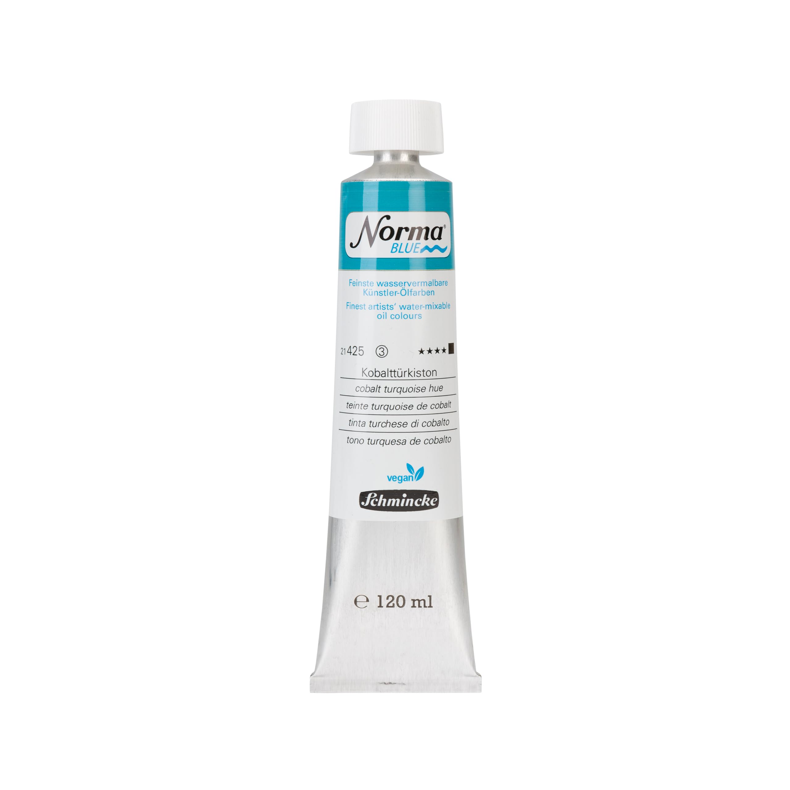 Schmincke NORMA® Blue 21425012 farby olejne dla artystów na bazie wody, wysoce pigmentowane, odporne na światło, wegańskie, kobaltowo-turkusowe, 120 ml