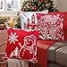 Housse de Coussin Noel, Sumtoco Coton Linter Rouge Décoratif Noël Taie d'oreiller Coussin pour Canapé Salon Lit Canapé Voiture Carrée Oreiller Noel pour Décoration Noël Intérieur