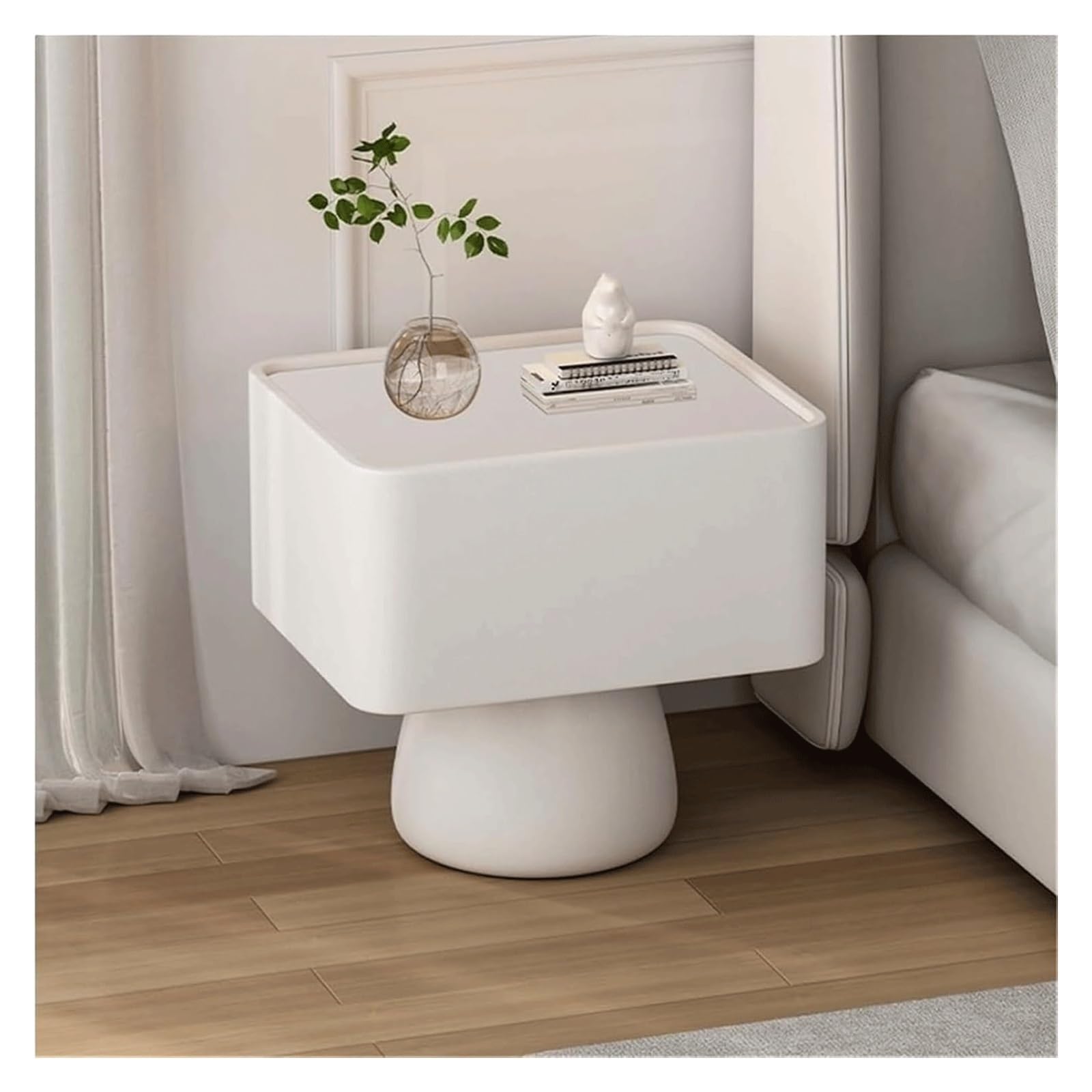 SXZenSpace Wooden Nightstand High-end Microfiber Leather Bedside Cabinet Creative Table with Drawer Side Modern Sturdy End Table(White,45cm)