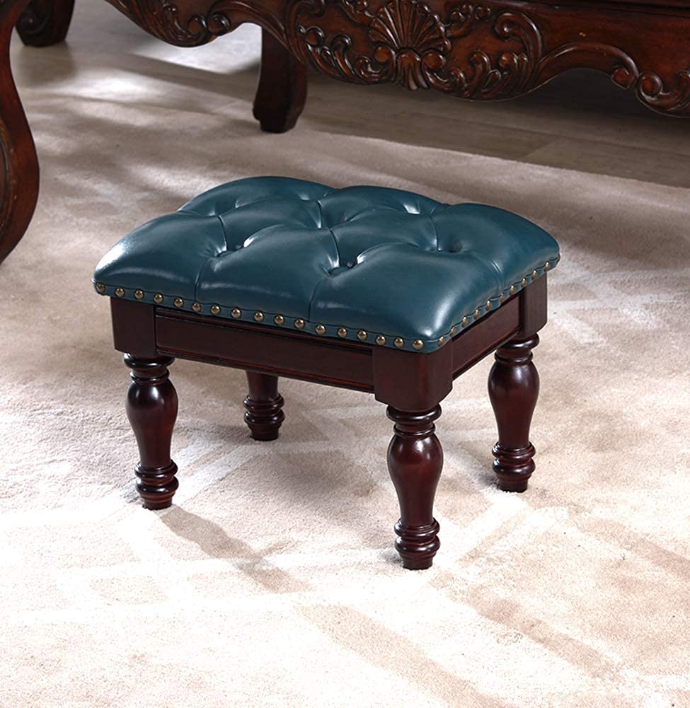 Repose-Pieds Ottoman en cuir bleu roi capitonné élégant de 39 cm de long