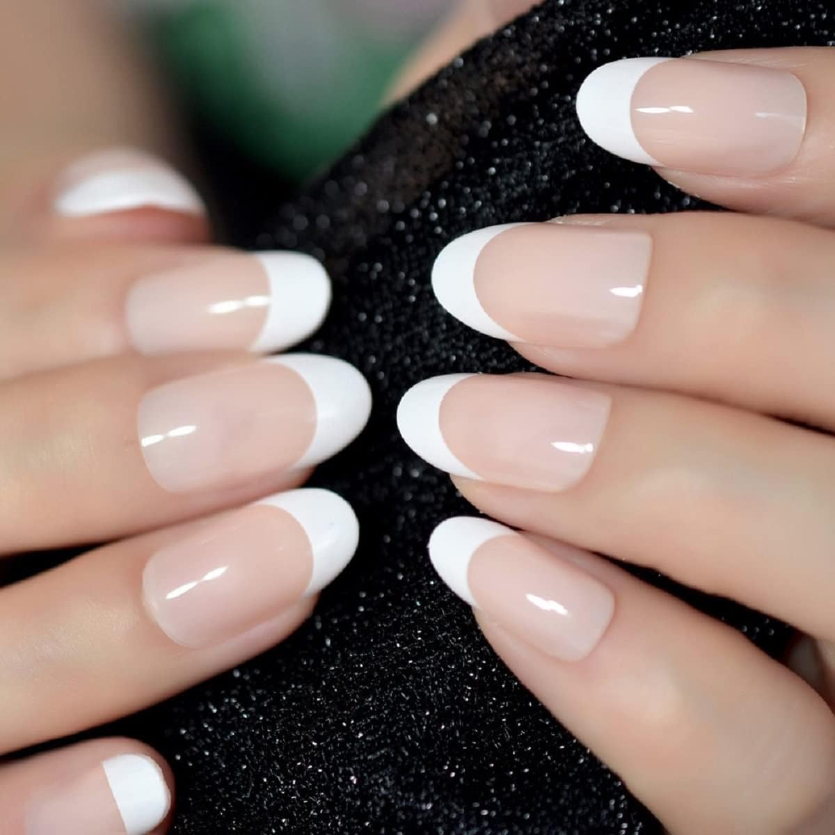 Press On French Oval False Finger Nails With Nail Glue Stickers Natural (Pack Of 24)