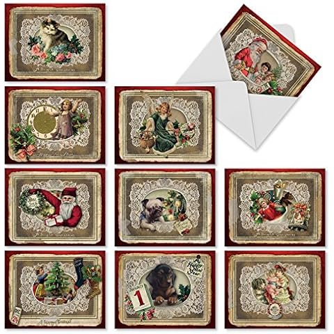 M1760XBsl Lacy Holidays: 10 Assorted Blank Christmas Note Cards Feature Victorian Sentimental Images, w/White Envelopes. by The Best Card Company Cover