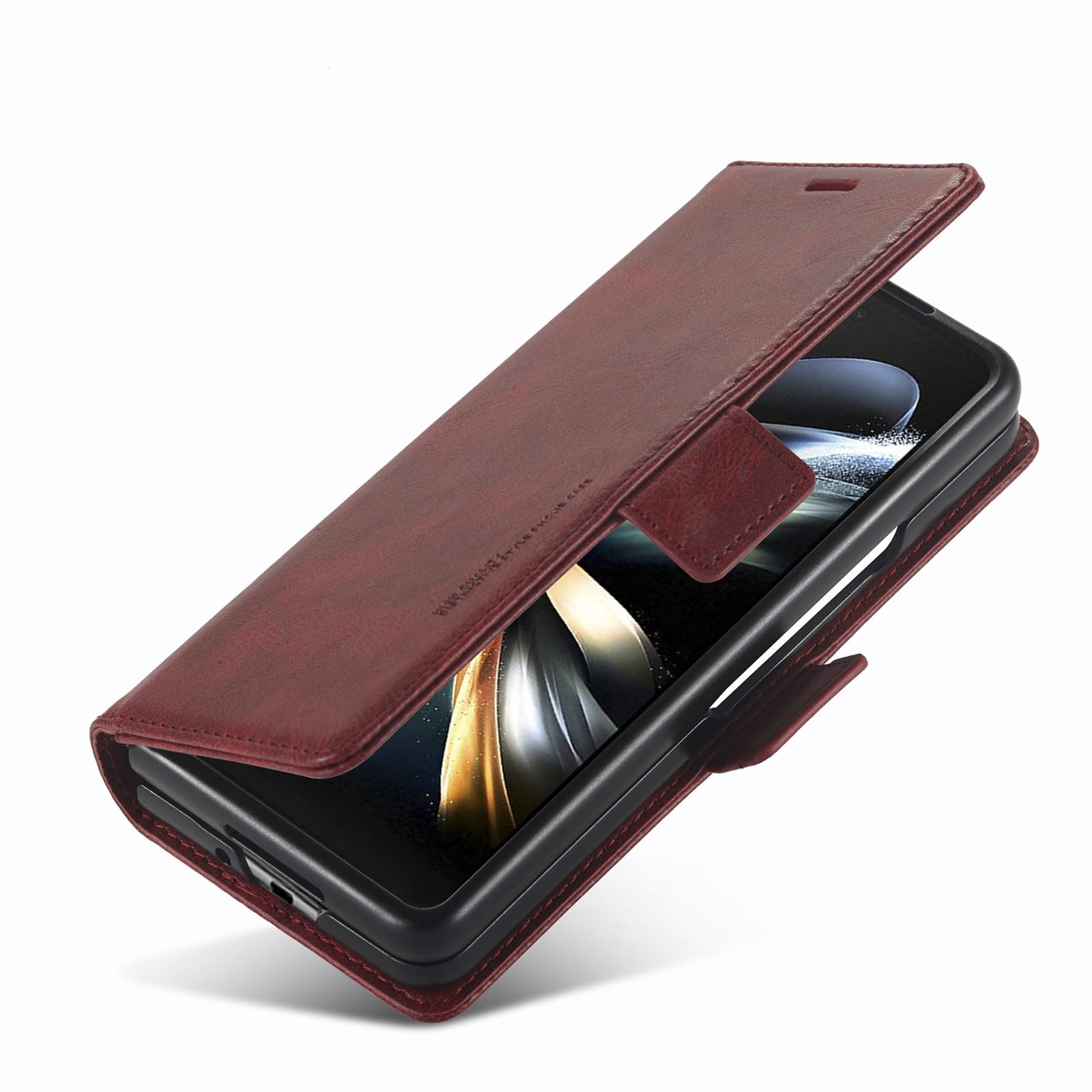 Etui z klapką do Samsung Galaxy Z Fold 6, gładka skórzana osłona portfela, funkcja stojaka, pełne pokrycie, odporne na wstrząsy, etui biznesowe, czerwone, składane 6