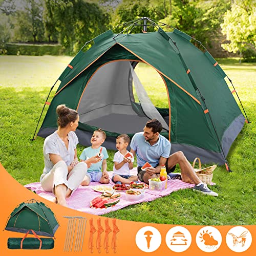Campingzelt Automatisches 2-3 Personen Sofortzelt Pop Up Ultraleicht Kuppelzelt 4 Jahreszeiten Wasserdicht & Winddicht Campingzelt mit abnehmbarer Außenplane, Doppelschichten (Grün) Cover