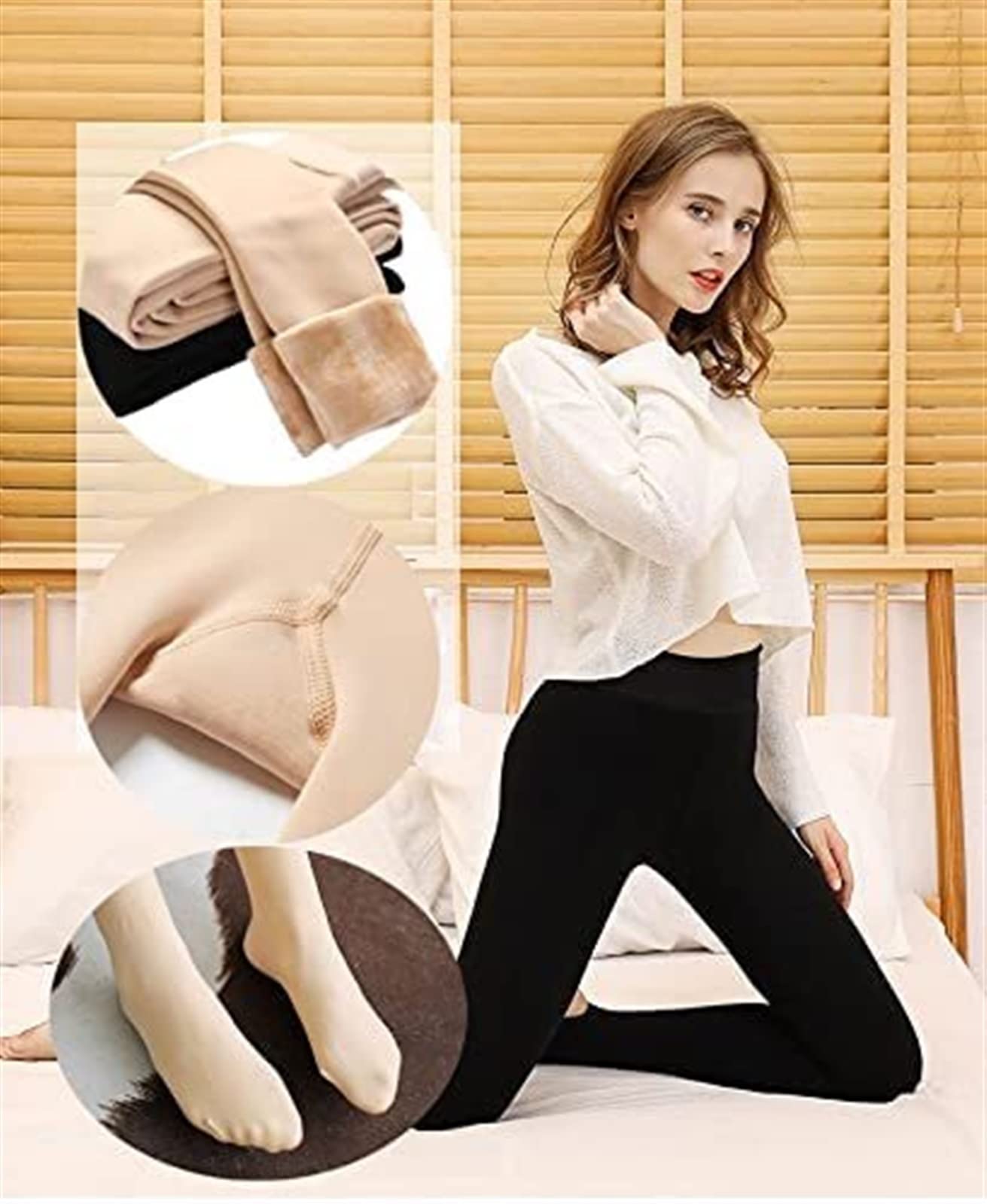 Collant da Donna Foderati in Pile Collant Termici Collant Invernali Caldi a Vita Alta Opachi con Collant a Piede Superiore con Controllo della Pancia (Color : Nude, Size : One Size) (Black1 One Size