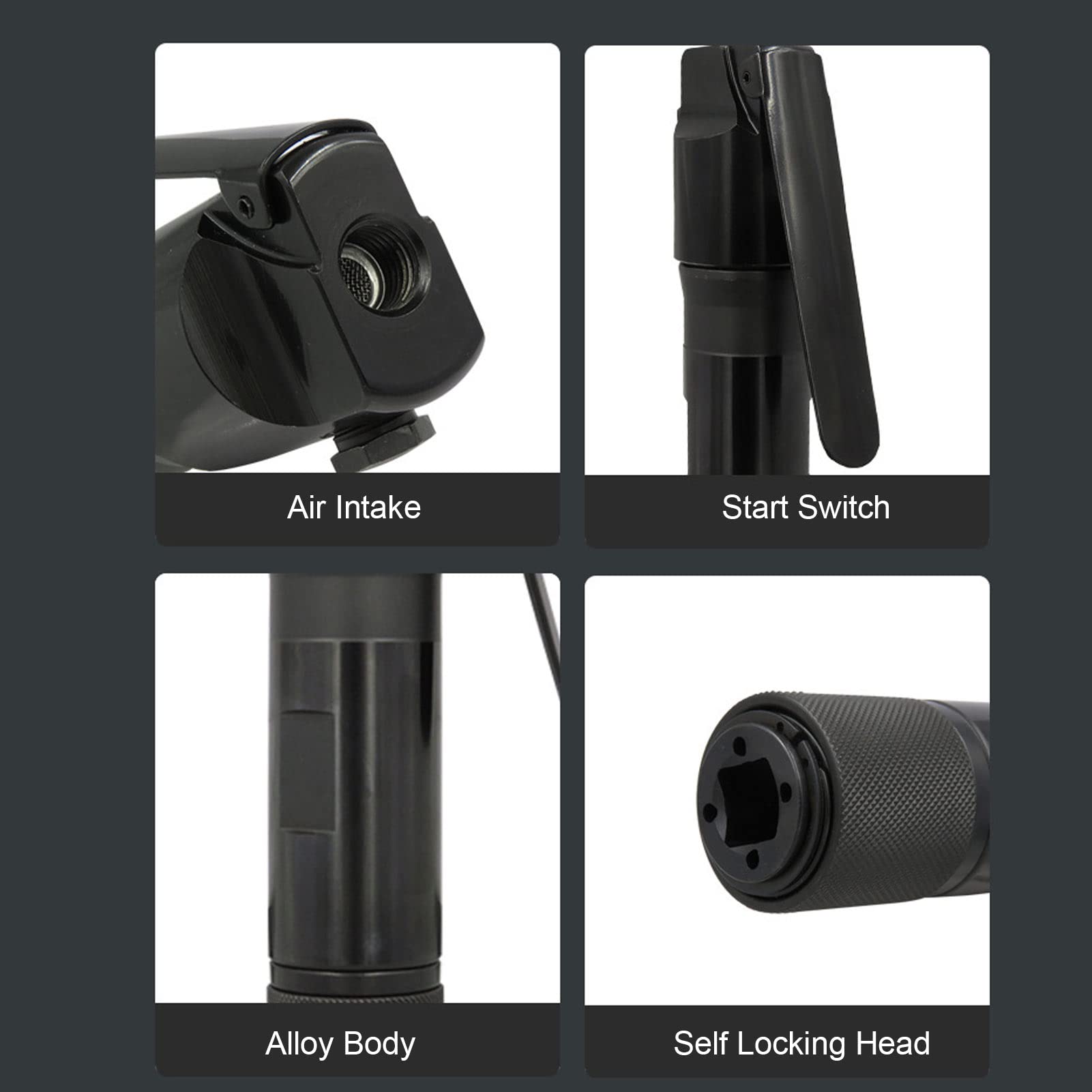 Cincel neumático de tipo recto, kit de cincel neumático de 1/4 de pulgada con bloqueo automático en aleación de aluminio y mango ergonómico, para desbarbado de hormigón, ladrillo y (Estilo japonés)
