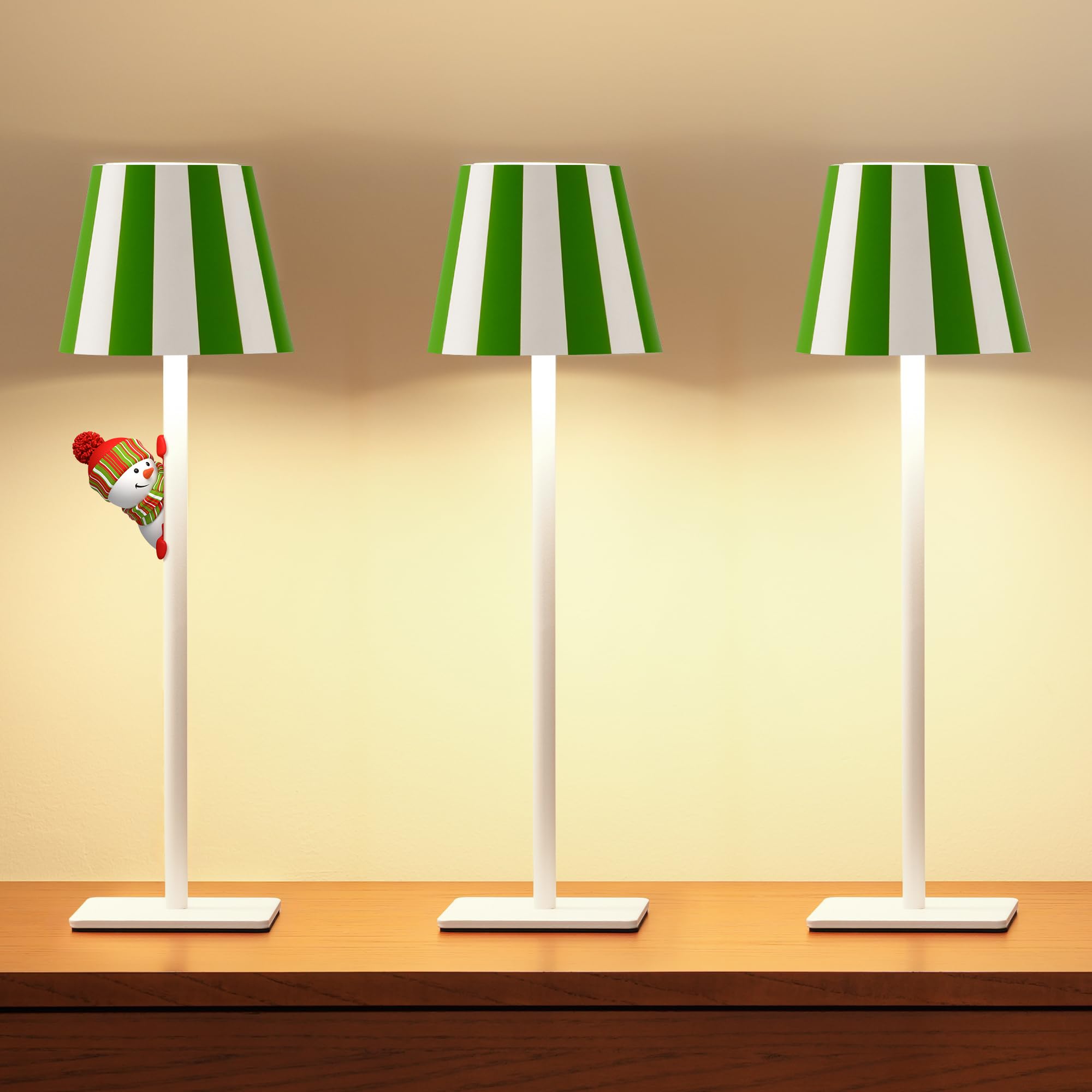 UME 3 Pack Cordless Table Lamp, Battery Operated Lamp - Portable Waterproof Rechargeable Table Lamp w/ 3 Color Temps &amp; Stepless Dimming for Dinner, Desk, Cafe, Outdoor (Green)