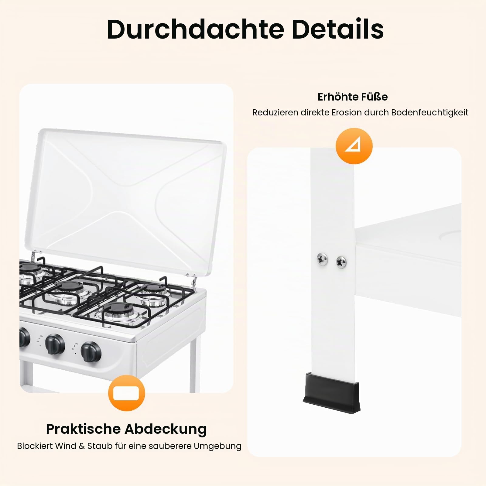 Campingkocher, 5 Flammiger Gaskocher Freistehender, Gaskocher mit Ablageflächen, Gasherd Camping, Gas Stove Tischgerät für Outdoor, Balkon & Indoor (Weiß Naturgasherd mit 5 Brennern)