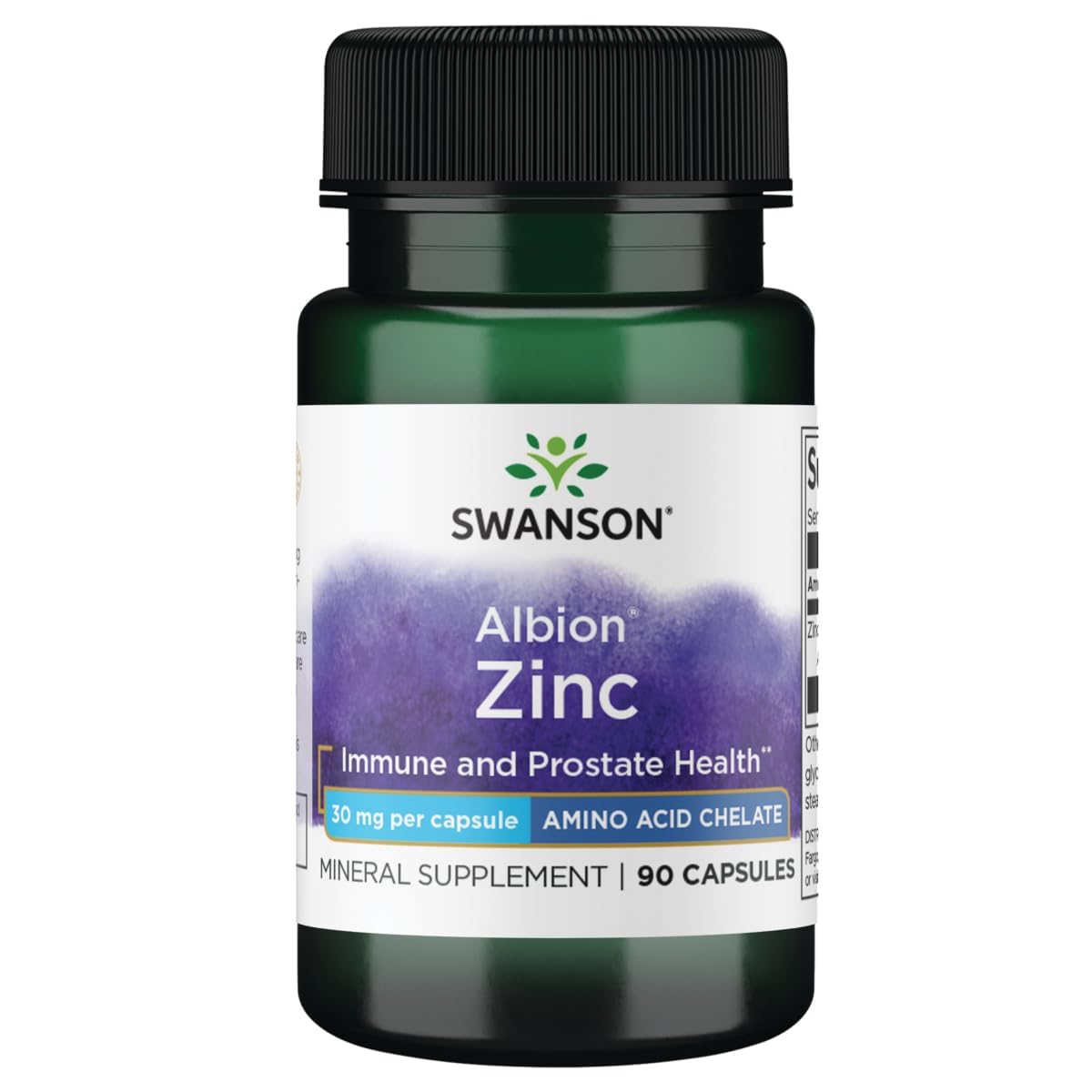 Swanson Albion Chelated Zinc Glycinate 30 Milligrams, 90 Capsules 90 Count (Pack of 1)