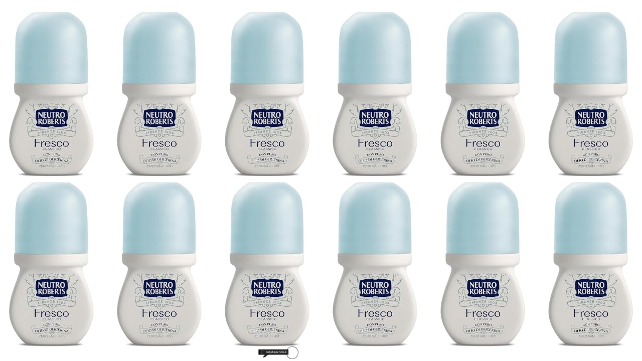 12x Neutro Roberts Fresco Classico Deo Roll-On, 50 ml, ohne Aluminiumsalze, mit reinem Glycerinöl, 48h Schutz,+ Italy Shop Service Kostenloser Schlüsselanhänger