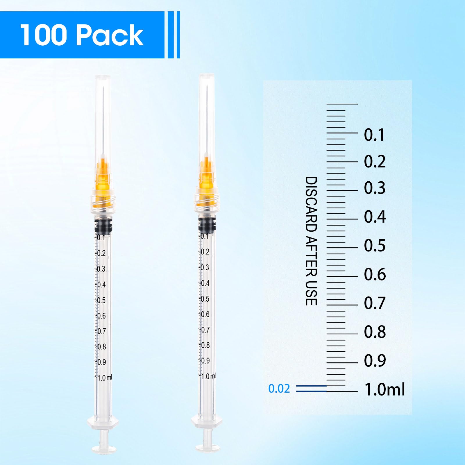 1ml Syringe, 1cc Luer Lock Syringes with 25G 1 inch Needle, for Lab Liquids Refilling , Individually Wrapped , 100 Pack — Amazon image 4