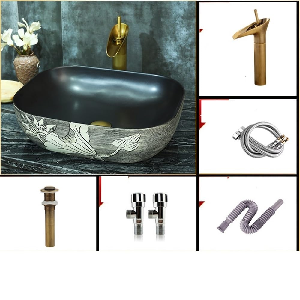 Umywalka łazienkowa duża ceramiczna umywalka nablatowa w stylu vintage z zaokrąglonymi narożnikami, umywalka w stylu retro