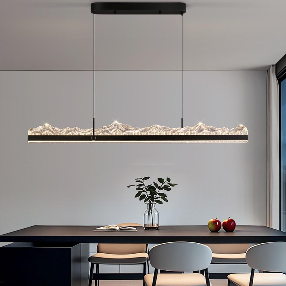 120cm LED Pendelleuchte Esstisch Decken-Hängelampe Modernes Lineares dimmbare Hängeleuchte Esszimmer mit Fernbedienung höhenverstellbar LED Esstischleuchte Esszimmerlampe Büro Schwarz Kronleuchter