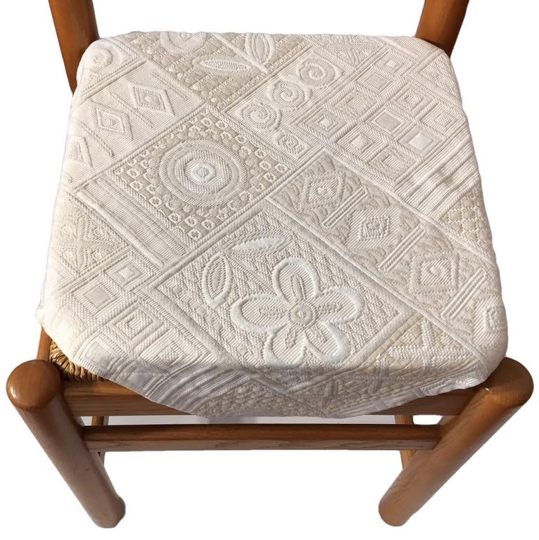 mauro - galettes de Chaise à Rabats - Coussins de chaises Cuisine Set 4 - couleur ivoire - Tissu Jacquard Matelasse' - avec ailettes - avec fermeture éclair...