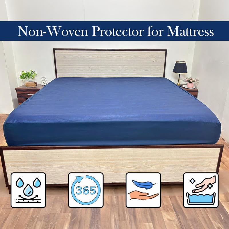 Image of Premium 100 Percent Waterproof Mattress Protector with Elastic Non-Woven | Hypoallergenic Mattress Cover Soft Elastic Bed Protector for Single Size Bed 48x72 Inch Fit On 10 Inch 4X6 Feet, Navy Blue