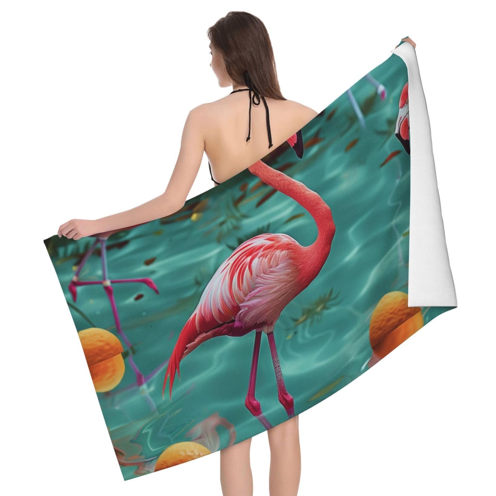 BWWHCCTI Flamingo Printed Microfiber Quick Dry Bath Towel, Soft Beach Towels for Travel,Camping,Gym,Beach,Swimming,Yoga, 130x80 CM